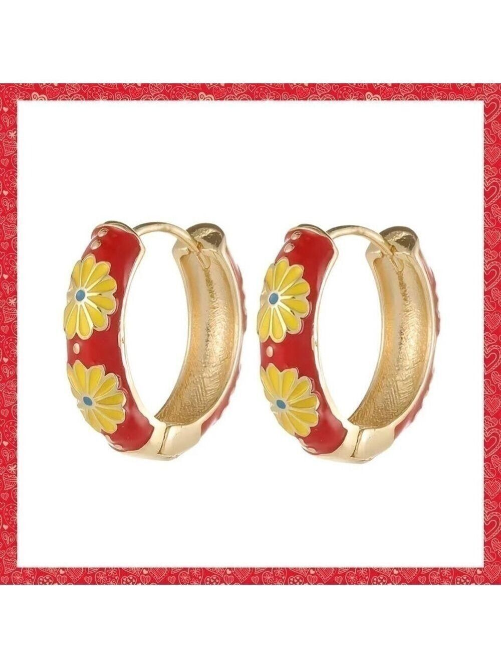 Red Enamel Huggie Earrnings #617